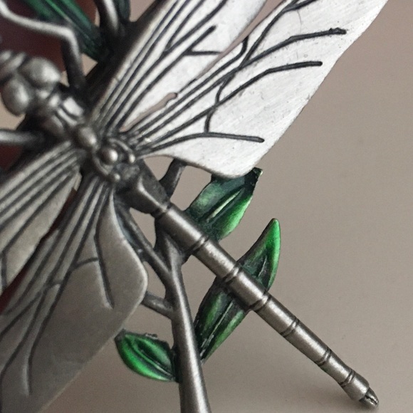 JJ JONETTE JONES Vintage Pewter Dragonfly Pink Flowers Pin Brooch - Picture 7 of 7